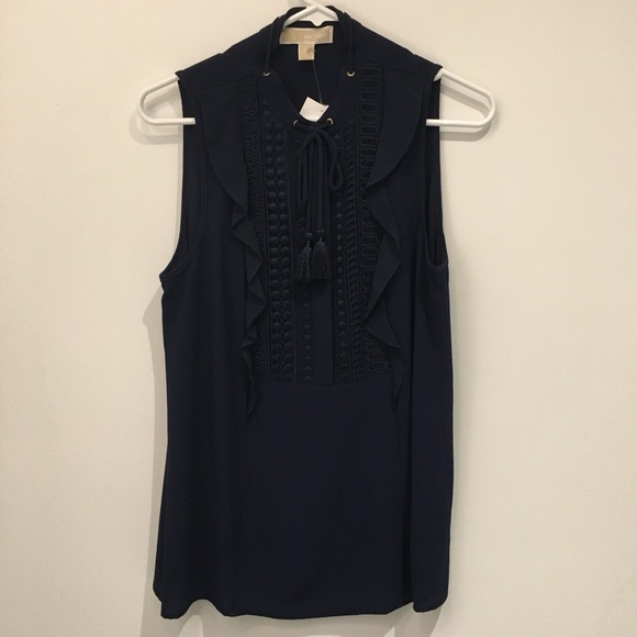 Michael Kors Navy Tassle Top - Picture 1 of 4